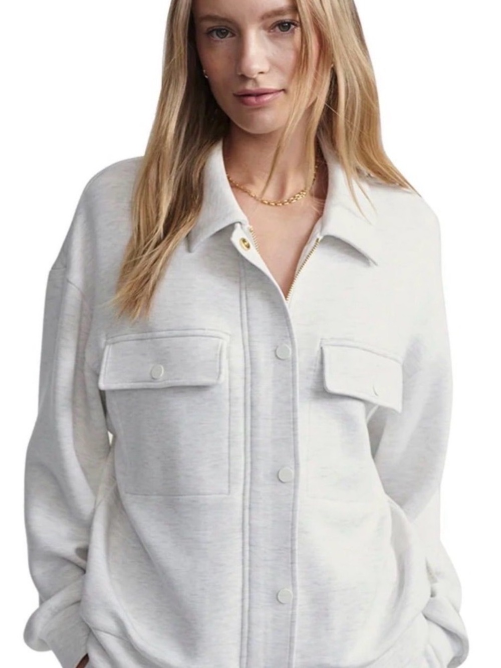 Varley Cream Snap-Front Knit Shirt Jacket